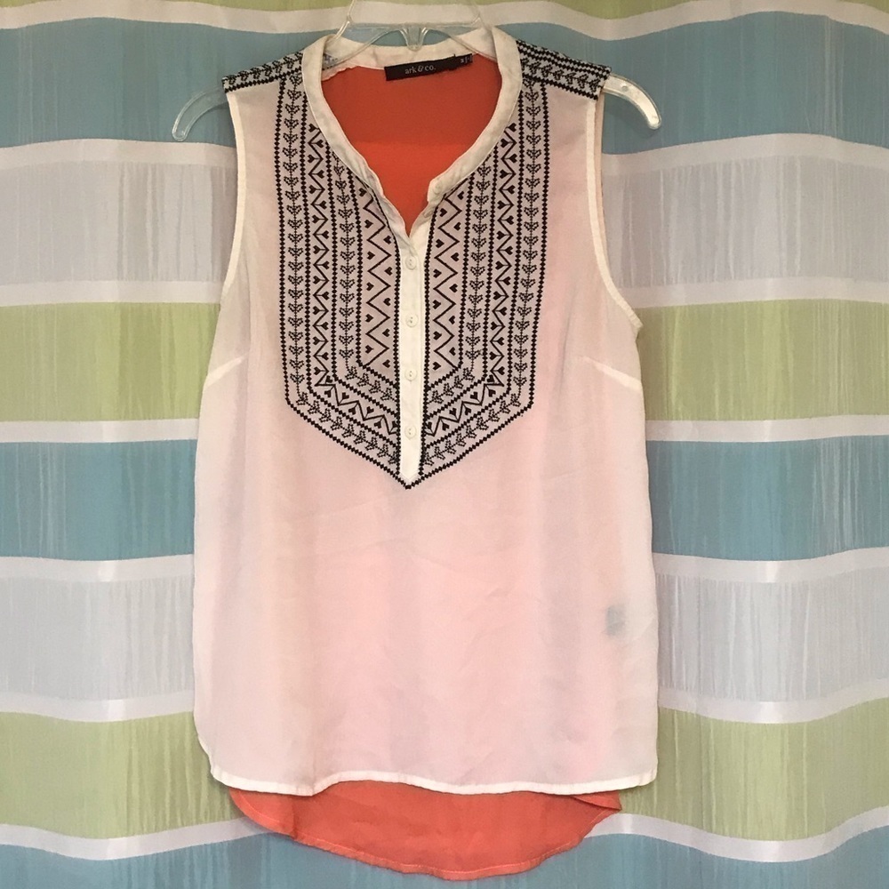 Ark & Co. Blouse Sleeveless Embroidered Sz Med - Picture 2 of 8